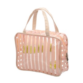 PATIKIL Clear Makeup Cosmetic Bag, 10.1"x7.8"x3.1" Transparent PVC Travel Toiletry Bag Waterproof Vinyl Organizer Makeup Pouch with Zipper and Handle Strap for Women Airline, Light Brown