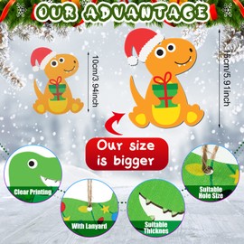 24 Pcs Large Dinosaur Ornaments for Christmas Tree Wooden Dinosaur Hanging Ornaments for Kids Home Xmas Tree Ornaments Decoration Gifts Home Door