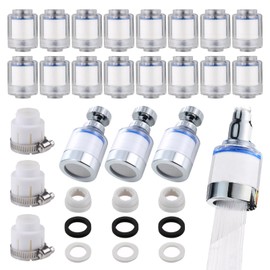 Pack of 3 Pure Crystal Water Filters, 360° Tap Filter for Drinking Water with 13 PP Cotton Filter Elements, 3 Universal Adapters, Tap Filter for Drinking Water for Kitchen, Sink