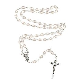 (Crystal) - Catholic Rosary with Metal Crucifix Cross Made in Italy Miraculous Crystal Oval Beads (Crystal)