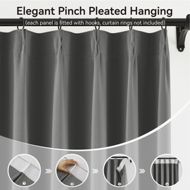 KangBang Grey Pinch Pleated Curtains 90 Inches Long for Bedroom, Blackout Energy Saving Neutral Modern Alloy Pinch Pleat Curtains & Drapes with Adjustable Hooks 2 Panels,40Wx90L