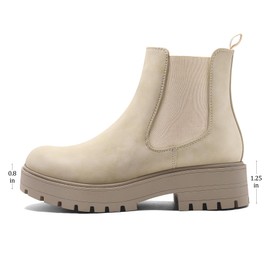 mysoft Women's Chelsea boots Low Heel Slip On Lug Sole Elastic Ankle Booties