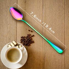 Latte Spoons,Set of 6 Long Handle Spoons,19cm Stainless Steel Coffee Spoons, Ice Tea Spoons, Espresso Spoons, Dessert Spoons for Coffee Tea Dessert Sundae