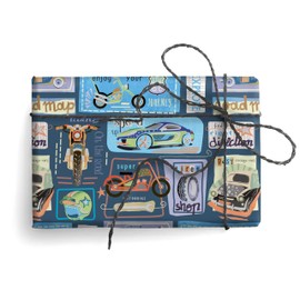 ARKRAFT 18-9332 Wrapping Paper Set 3 Sheets XXL 90 x 65 cm Packaging Plastic-Free FSC Paper Motorcycle Car