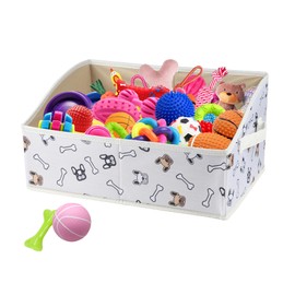 Geyecete dog toy bin dog toy box storage box - Foldable Cloth+cardboard Trapezoid Organizer Boxes with Handle,Basket for Dog Toys (Beige dog head print)