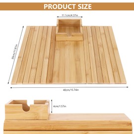 ZONJIE 2-in-1 Wooden Sofa Tray Table with Detachable Tray Sofa Arm Trays Table Bamboo Armrest Tables with Non-Slip Cups Anti-Slip Couch Cup Holder for Snacks Foldable Armrest