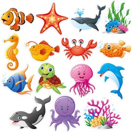 50 PCS Marine Animal Cutouts, Double-Sided Printing Ocean Creature Accents Cut-Outs, Fish & Coral Bulletin Board Classroom Decoration, Under The Sea Themed Party Supplies for Kids Students