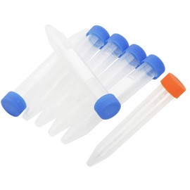 JIUWU Conical Centrifuge Tubes 15mL,10Pcs Sterile Plastic Test Tubes with Screw Caps, Polypropylene Container with Graduated and Write-on Spot, Non-Pyrogenic(Cap Random Color)