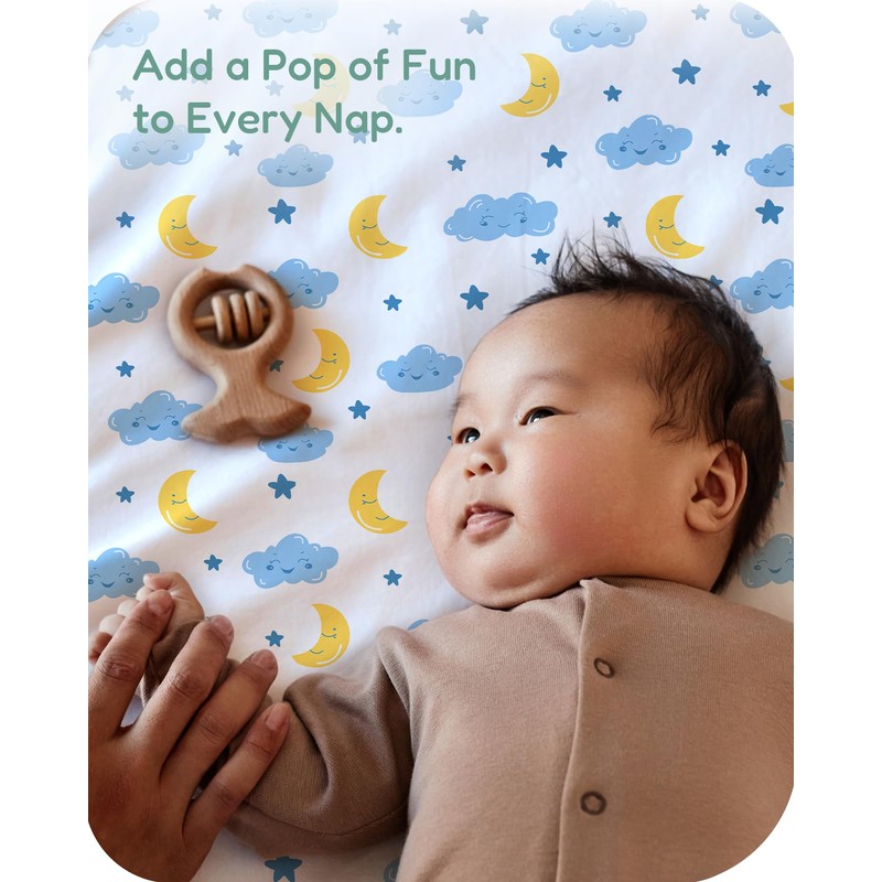 TotChill Pack and Play Sheets Fitted, Cloud+Blue Design, Soft and