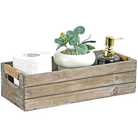 TIMRIS Rustic Wooden Box, Farmhouse Bathroom Decor Box, Wooden Toilet Paper Holder, Toilet Tank Basket, Decorative Storage Container Box (Rustic Gray)