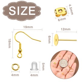 Toaob 500 pieces of earrings DIY gold and silver tone silver-plated ear hooks jump rings stud earrings blanks and earring stopper