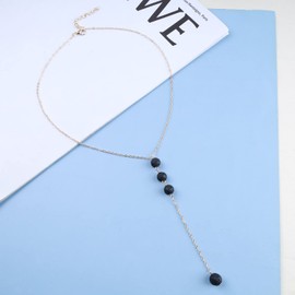 Cimenexe Bohemian Obsidian Bead Drop Necklace Black Lava Stone Bead Choker Necklace Gold Y Lariat Necklace Obsidian改为Volcanic Stone Y Necklace Chain Jewelry for Women and Girls Gifts