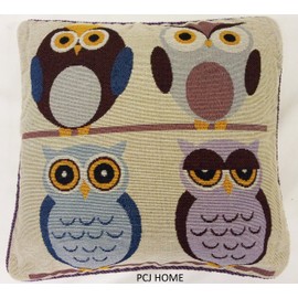 Classic Home Store Traditional Tapestry Cushion Covers with Soft Faux Velvet Reverse 18" x 18" (Owls)