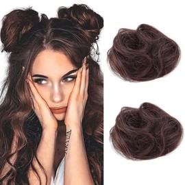 2Pcs Dark Brown Claw Clip Messy Bun Hairpiece Cat Ears Hair Bun Extensions Synthetic Donut Wig Accessory Updo Space Bun Hair Pieces for Women Lady