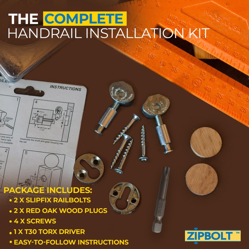 Zipbolt 13.810 Slipfix Railbolt — Staircase Handrail Post to Post