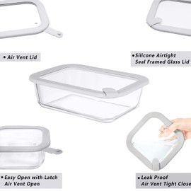 EcoEvo Glass Food Containers with Glass Lid, Microwave Safe Food Storage Container Set, 6 Pack Square Shape, Large Size Airtight Storage Set with Leak Proof Lids, Meal Prep Containers