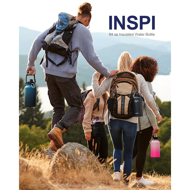 64oz Insulated Water Bottle with Paracord Handle, INSPI Half Gallon