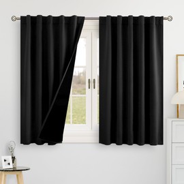 BGment 100% Blackout Curtains 40 Inch Length for Cafe, Rod Pocket and Back Tab Double Layer Thermal Insulated Full Room Darkening Bedroom Kitchen Curtains, 2 Window Panels, 42 x 40 Inch, Black