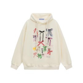 Aelfric Eden Bow Hoodie for Womens Y2K Oversized Graphic Hoodies Cute Casual Pullover Sweatshirts Beige