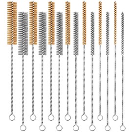 Asherxin 14-Pieces Brass Wire Brush Stainless Steel Tube Brush Set 12" Round Wire Brushes Kit Bore Brush Metal Bristle Cleaning for Pipe, Tube, Auto Parts, Engine (6mm/8mm/10mm/12mm/15mm/20mm/22mm)