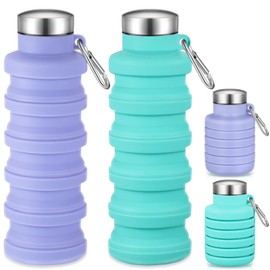 Baderke 2 Pcs 17oz Collapsible Water Bottles for Travel 500ml Reusable Foldable Silicone Water Bottle with Portable Buckle Silicone for Camping Hiking Sport (Green,purple)