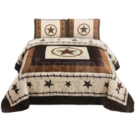 Western Peak 3 Pc Luxury Western Barb Wire Texas Lone Star Horse Shoe Cabin Lodge Barbed Wire Luxury Quilt Bedspread OVERSIZE Comforter
