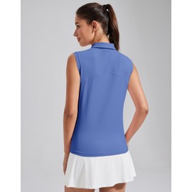 Pioneer Camp Sleeveless Polo Shirts for Women UPF 50+ Quick Dry Quarter Zip Athletic Tops Tennis Pickleball,Blue,M