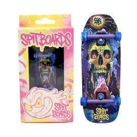 SPITBOARDS® 34mm Fingerboard Oldschool Cruiser Pro Complete Setup, Pre-Assembled 5-Layer Wood, Pro Trucks, Soft Urethane 60D Bearing Wheels, Real-Wear Graphics, Lasered Foam Tape 'Skull Cosmos'