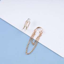 Cimenexe Bohemian CZ Rhinestone Cuff Chain Dangle Earrings Vintage Crystal Ear Cuff Earrings Gold Long Chain Earring Tassel Chain Earrings No Piercing Earrings Jewellery For Women And