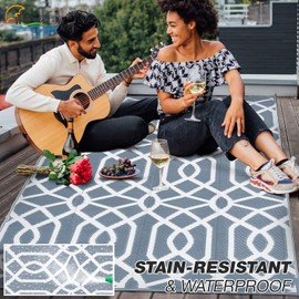 wikiwiki Outdoor Rug, 6x9ft Waterproof Reversible Mat Indoor Outdoor Rugs Carpet, Small Area Rug Plastic Straw Rug for Patio Deck Balcony Pool RV Camping Beach Picnic, Grey