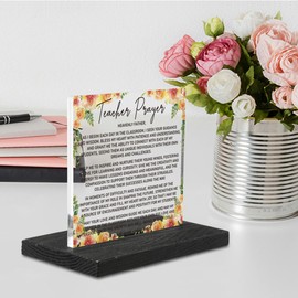 Teacher Prayer Gift, Christian Appreciation Desk Sign with Floral Design, Thank You Gift for Teacher Birthday Christmas Back to School Teacher’s Day, Office Decor Inspirational Plaque YCT41