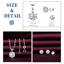 Yumilok Women's Jewellery Set Stud Earrings Necklace Earrings Chain Set Jewellery Set 925 Sterling Silver Six Claw Zirconia Pendant for Women, Sterling Silver Sterling Silver Zirconia, Cubic Zirconia