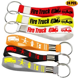 24PCS Fire Truck Rubber Keychains -Fire Truck Party Supplies Decorations Fire Car/Fireman/Racing/Safety Workers Memorial Day Birthday Party Favors Events Prize