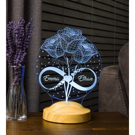 Personalisierte Rose-Leuchte mit Namensgravur als Geschenk-Idee für besondere Glücksmomente:Hochzeit, Geburtstag, Jahrestag oder Valentinstag