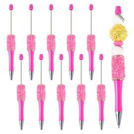 Beadthoven 10pcs Crystal Beadable Pens, Diamond Beaded Pen Cute Rhinestone Pens DIY Plastic Bead Pens Shaft Black Ink Ballpoint Pens for DIY Pens Making Supplies Office School Gift Hot Pink
