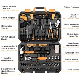 DEKOPRO 128 Piece Tool Set-General Household Hand Tool Kit, Auto Repair Tool Set, with Plastic Toolbox Storage Case