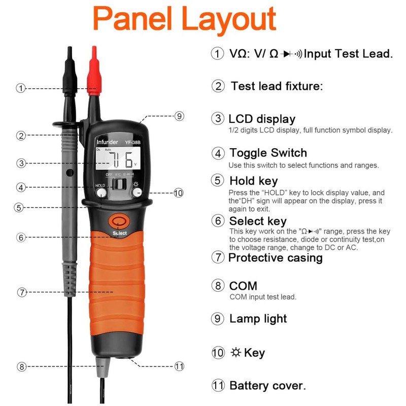 INFURIDER Pen Hand Multimeter YF-38B Digital Voltage Tester Voltmeter, Multi