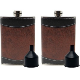 Mens 8oz Stainless Steel Hip Flasks for Liquor, Brown and Black, Pack of 2