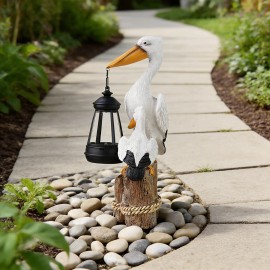Solar-Powered Pelican Pair Resin Lantern - Interactive Hanging Light Design, Weather-Resistant Coastal Decor for Patio & GardenColor: As picture, Size: One Size