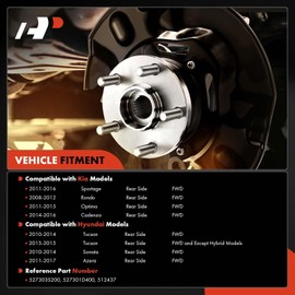 A-Premium 512437 Rear Wheel Bearing and Hub Assembly with ABS Ring & 5-Lug Compatible with Hyundai & Kia (FWD) - 2008-2017 - Sonata, Tucson, Azera, Optima, Sportage, Cadenza, Rondo