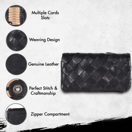 VILENCA HOLLAND Genuine Leather Wallets for Women, Small Wallet for Ladies Zipper Coin Purse Credit Card Holder with Strap (VL-167-BLACK)