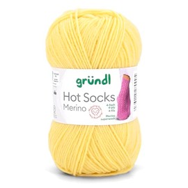 Gründl Hots Socks Merino Plain, 4-Ply Sock Wool, 50 g / 200 m, 75% Virgin Wool (Merino, Superwash), 25% Polyamide, Mulesing-Free, Oeko-Tex Standard, (14 Lemon Yellow)
