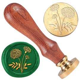 DELORIGIN Marigold Flower Wax Seal Stamp, 1" Brass Head, Wooden Handle, Sealing Wax for Envelopes, Cards, Invitations, Crafts