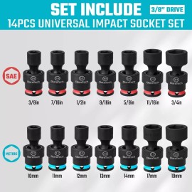 DURATECH 3/8" Swivel Socket Set SAE&Metric 14PCS Shallow Universal Impact Socket