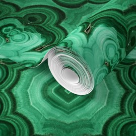 Spoonflower Commercial Grade Wallpaper Swatch - Malachite Plus Large Scale Gemstone Emerald Traditional Wallpaper