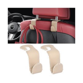Zpana Car Headrest Hooks, 2PCS Leather U-Shaped Vehicle Purse Storage Hanging Holder for Purses Bags Coats, Automotive Seat Back Storage Organizer Hanger Accessories, Universal Fit (Beige)