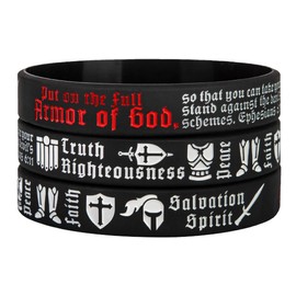 Power of Faith Put On the Full Armor of God Ephesians 6:11 Inspirational Bible Verses Silicone Bracelets - Stand Against Devil - Religious Motivational Wristband Gifts for Men Women (Unisex)