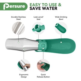 Dog Water Bottle, Portable Dog Water Bottle Dispenser - 27 OZ Stainless Steel Leak-Proof Water Bottle for Dogs On The Go, Perfect for Travel, Walking, Hiking and Outdoor Activities, Green