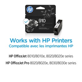 HP 910 Black Ink Cartridge | Works with OfficeJet 8010, 8020 Series, OfficeJet Pro 8020, 8030 Series | Eligible for Instant Ink | 3YL61AN
