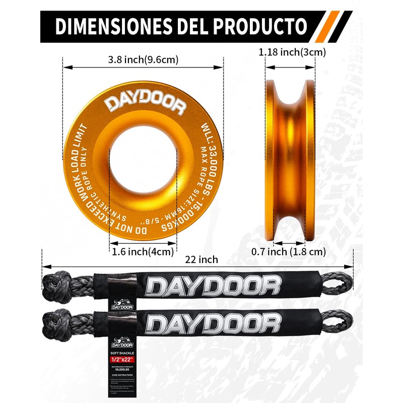DAYDOOR 56,000 LBS Soft Shackle Recovery Kit, 1/2" x 22"